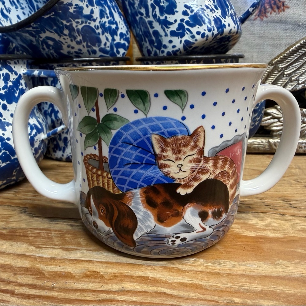 Vintage Little Gang Beagle Dog and Cat napping Coffee Mug Double Handles Cup